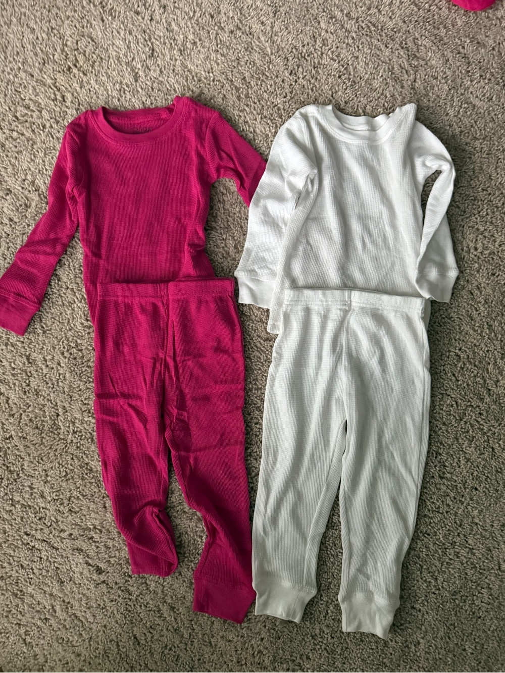 Kids Thermal Footed One-Piece Set - Hot Pink and White